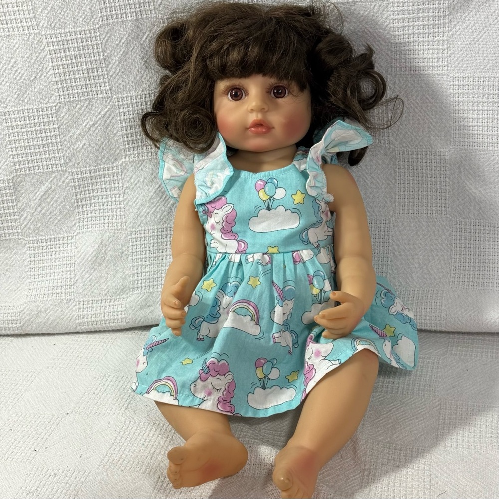 Reborn Baby Girl Dolls Full Vinyl Silicone Newborn 22'' Toddler UnicorBlue Dress